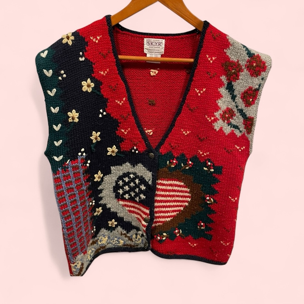 Groovy 80’s vintage holiday wool knit sweater vest cottagecore ugly USA